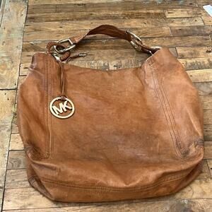 Vintage Michael Kors Shoulder Hobo Bag Brown Distressed Leather Boho